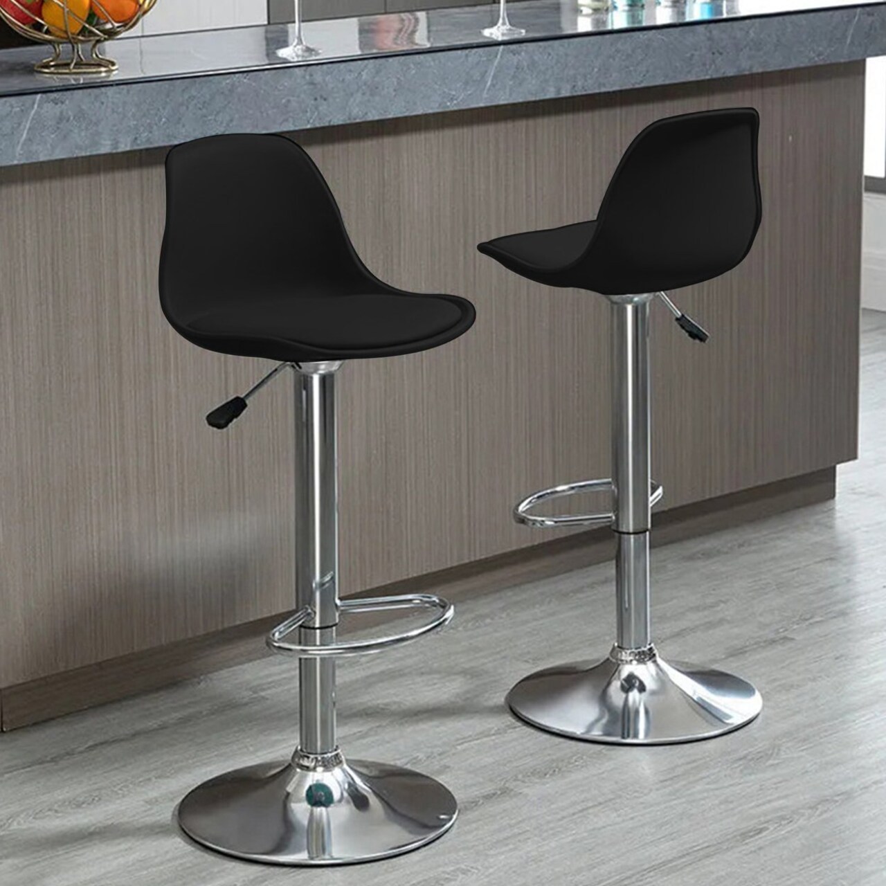 2 Bar Stools Faux Leather Counter Height Barstools With Back And Footrest Height Adjustable Swivel Bar Chairs Armless